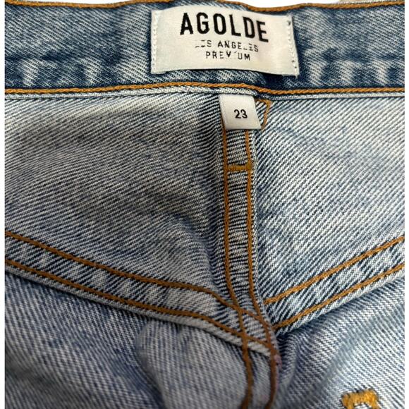 AGOLDE 90’s High Rise Distressed Straight Leg Jeans Light Wash Rigid Denim Sz 23 - Picture 5 of 10